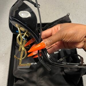 Opyum YSL Logo-Heel Sandals with Golden Hardware